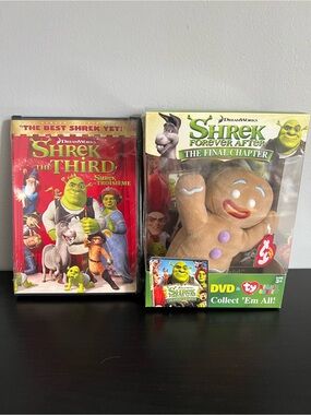 TY Beanie Baby MWMT with Shrek Forever After DVD and Shrek the Third DVD